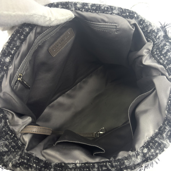 CHANEL Tweed Lambskin Bon Bon Drawstring Tweedy Tote