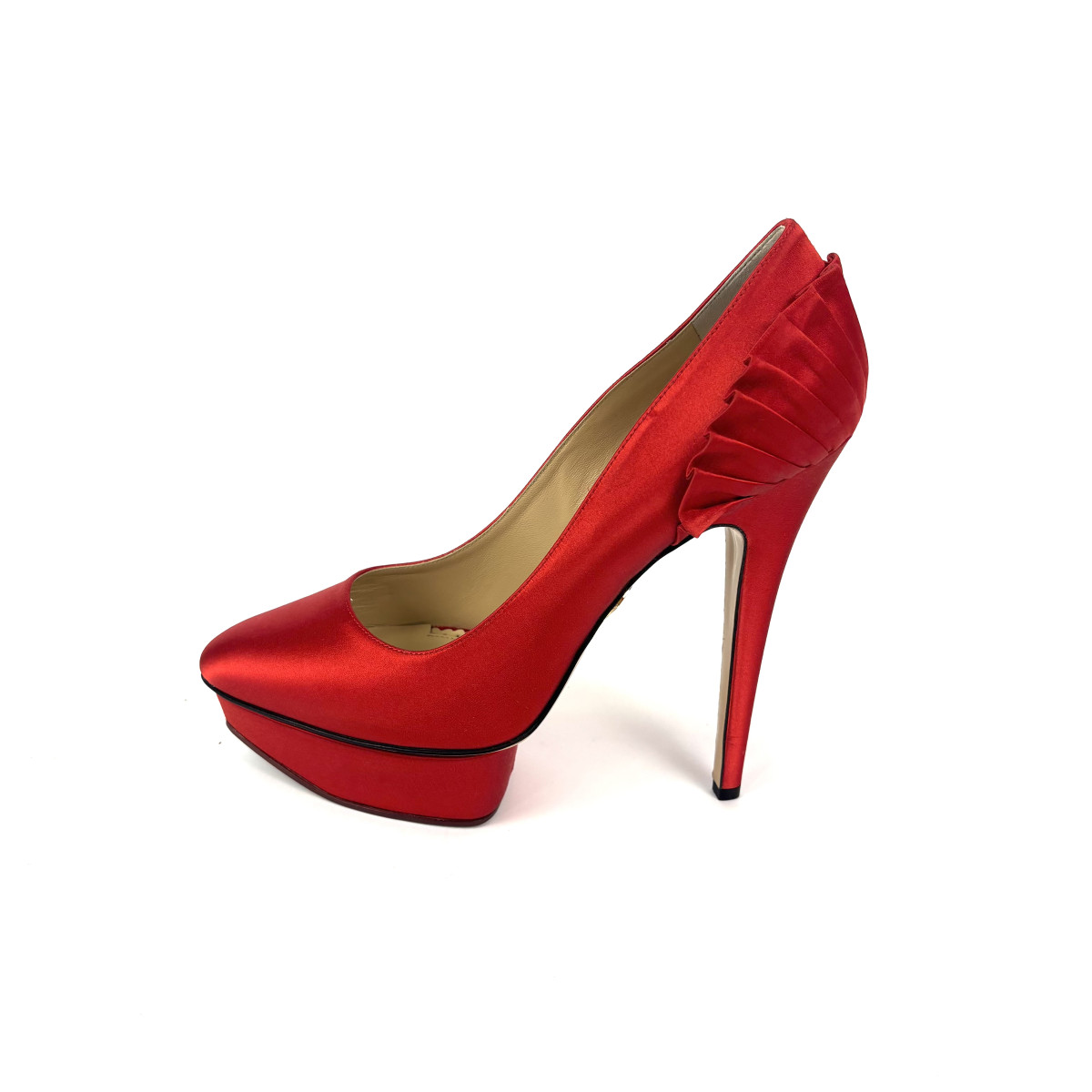Charlotte Olympia Red Satin Blake Pleated Pumps