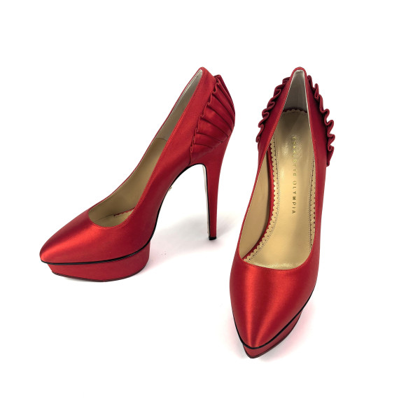 Charlotte Olympia Red Satin Blake Pleated Pumps