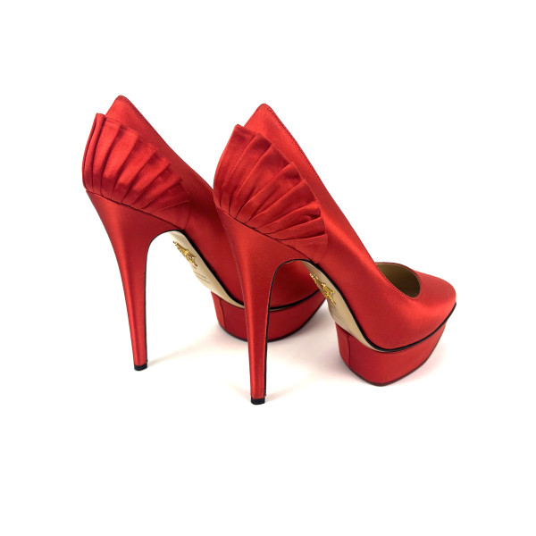 Charlotte Olympia Red Satin Blake Pleated Pumps