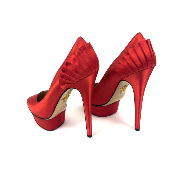 Charlotte Olympia Red Satin Blake Pleated Pumps