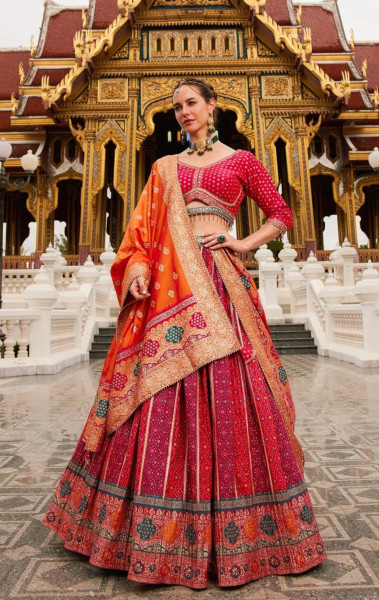 Boutique Red Banarasi Lehenga