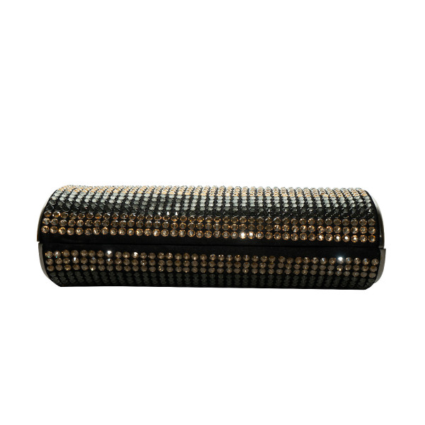 Atelier Swarovski Grey and gold crystal stripe barrel clutch
