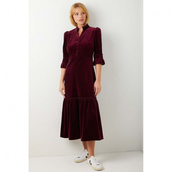 Wyse London Isobel Velvet Dress In Cranberry