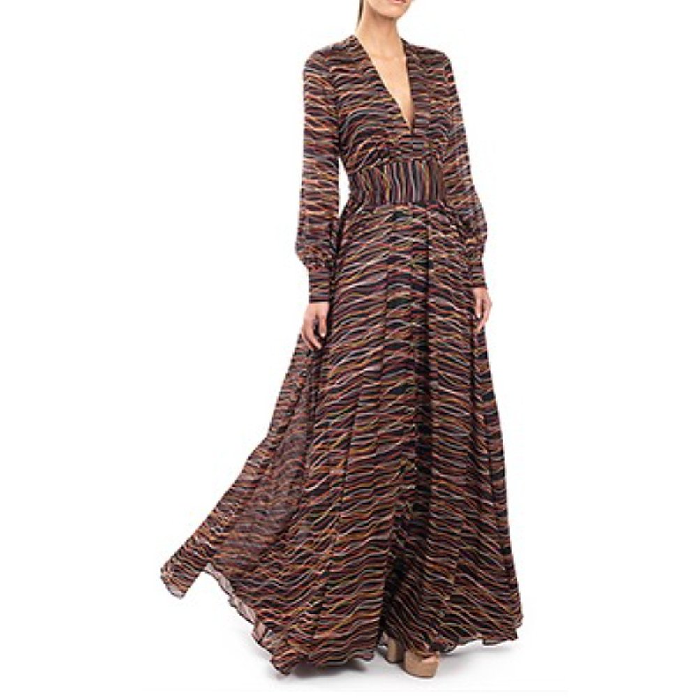 Dhela V-Neck Printed Silk Gown