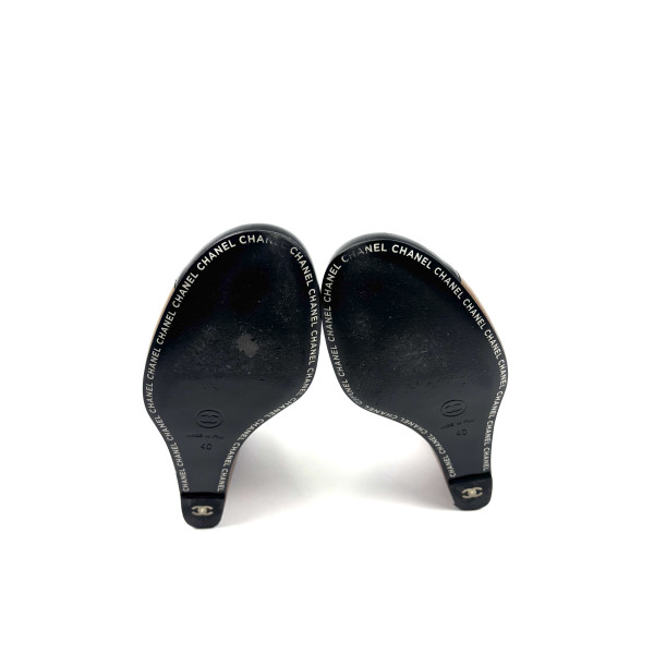 CHANEL Two-Tone Leather Wedge Pumps
