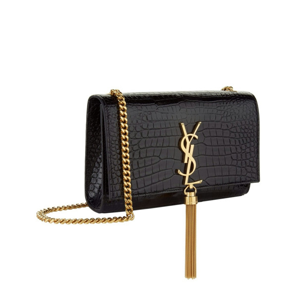 Saint Laurent Saint Laurent Small Kate Tassel Croc-Embossed Shoulder Bag