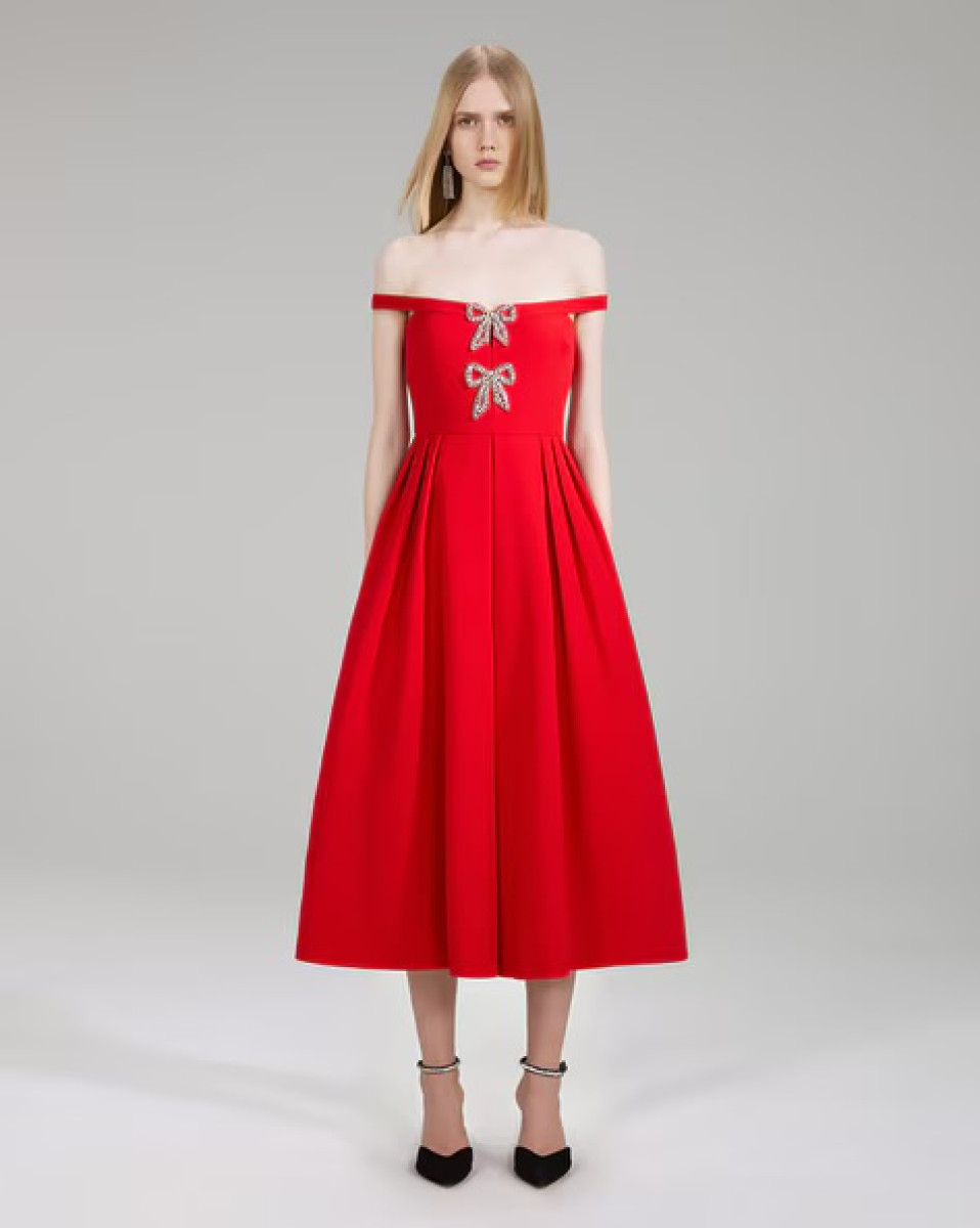 Self-Portrait Bow Embellished Midi Dress