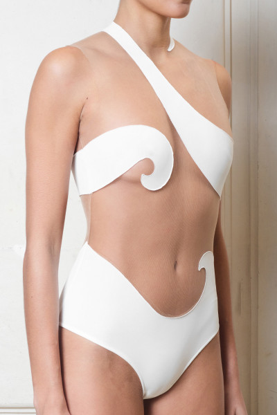 Maison Souraya Swirl Bodysuit/Swimsuit White