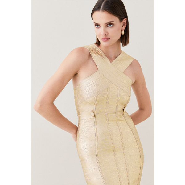 Karen Millen Foiled Bandage Knit Midi Dress