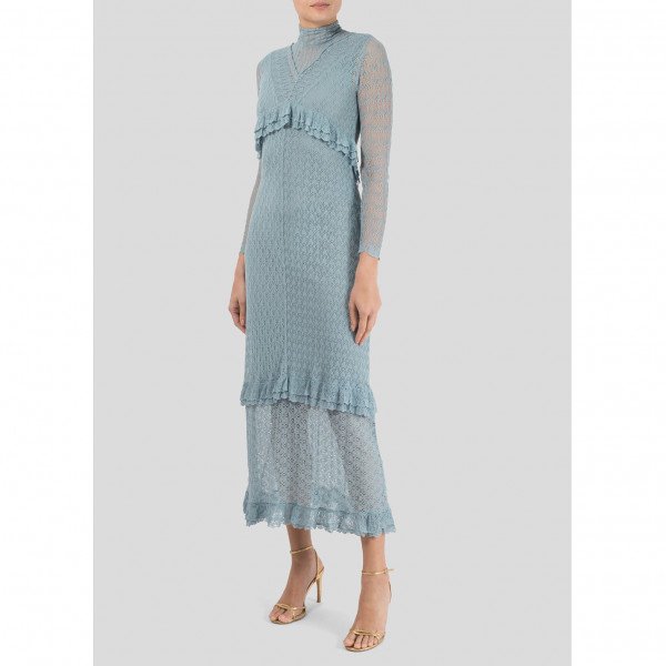 Rent Buy Alexa Chung Ruffled Stretch-Lace Midi Dress | MY WARDROBE HQ