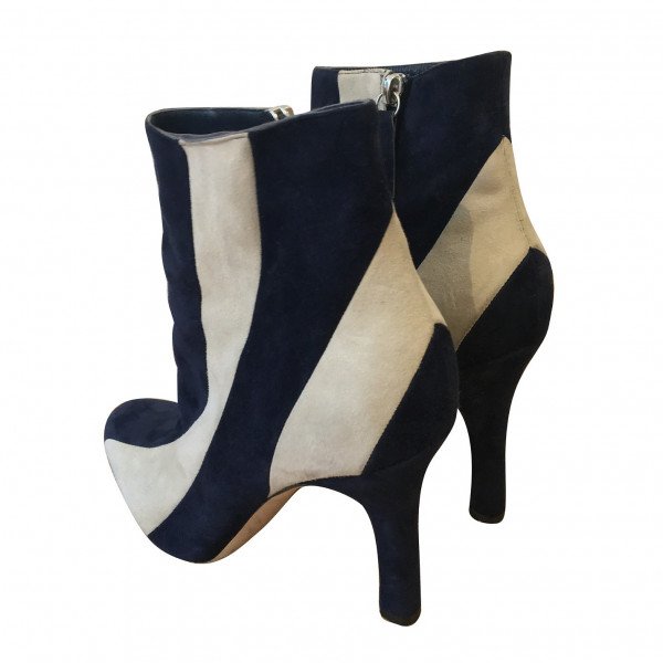 Manolo Blahnik Striped Suede Ankle Boots