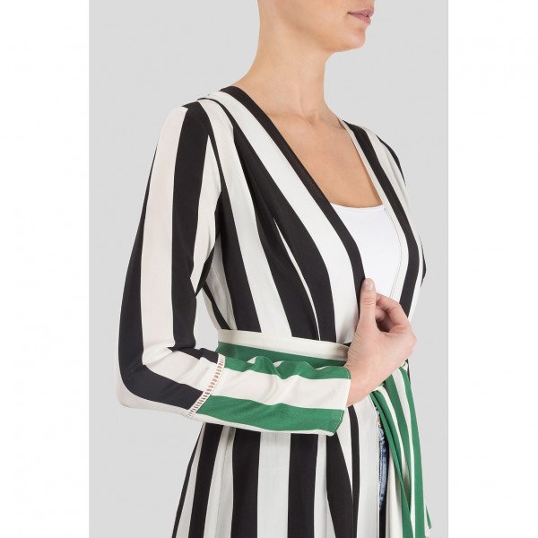 we are LEONE Contrast Silk Robe With Stripes