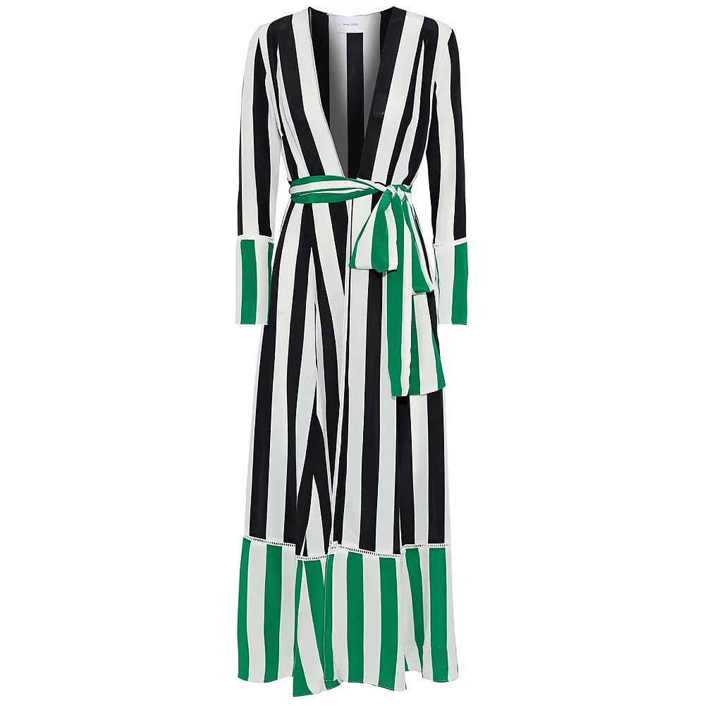 we are LEONE Contrast Silk Robe With Stripes