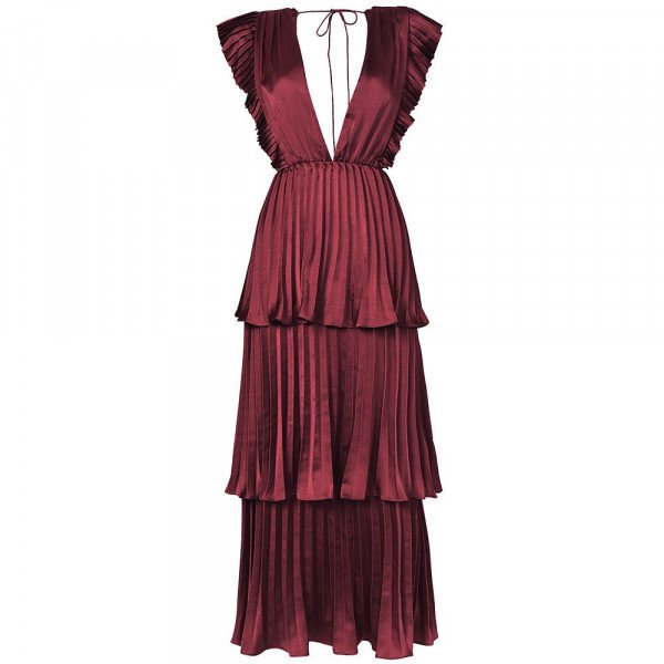 True Decadence Satin Pleated Tiered Midaxi Dress