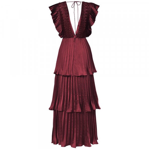 True Decadence Satin Pleated Tiered Midaxi Dress