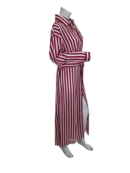 PRADA Prada Red and White Stripe Long-Sleeve Shirt Dress