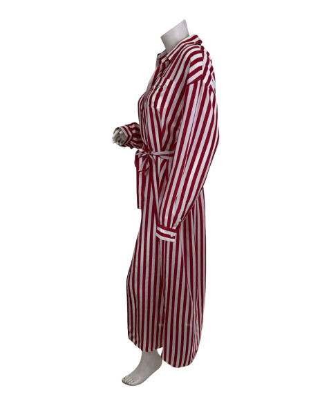 PRADA Prada Red and White Stripe Long-Sleeve Shirt Dress