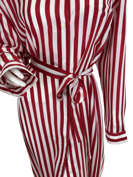 PRADA Prada Red and White Stripe Long-Sleeve Shirt Dress