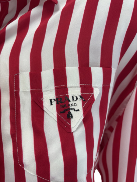 PRADA Prada Red and White Stripe Long-Sleeve Shirt Dress