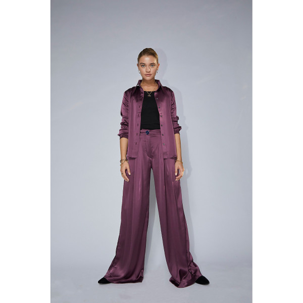 Serena Bute The Relaxed Wide Leg Trouser - Prune Purple Plant Based Satin