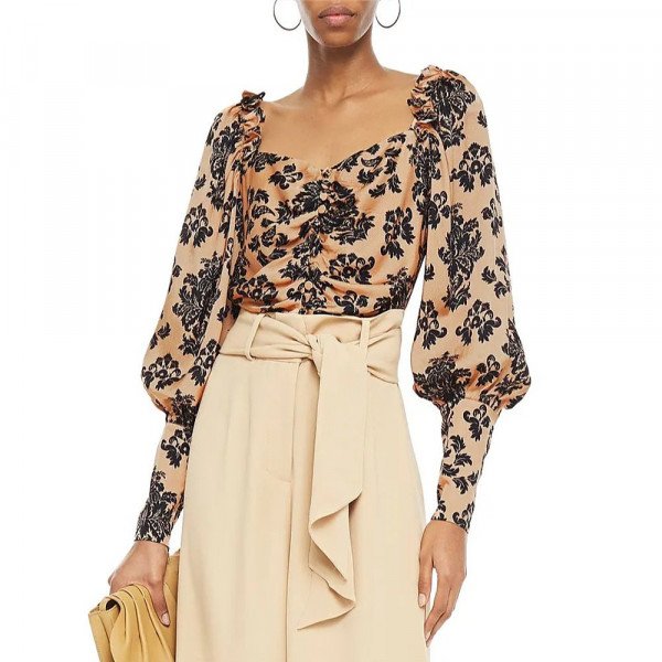 Mother of Pearl Sasha Printed Hammered-Satin Blouse