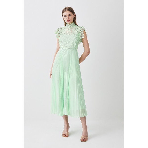 Karen Millen Guipure Lace Pleated Skirt Midi Dress