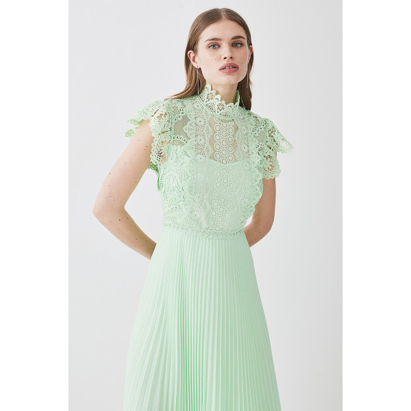 Karen Millen Guipure Lace Pleated Skirt Midi Dress