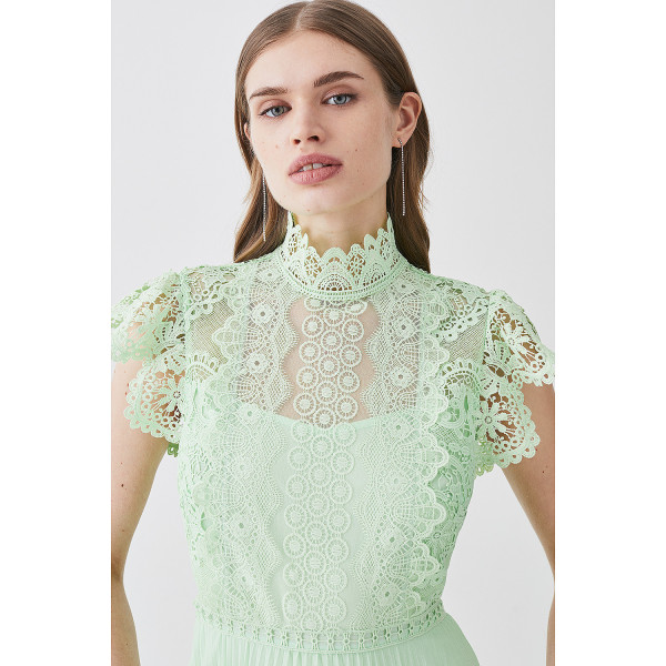 Karen Millen Guipure Lace Pleated Skirt Midi Dress