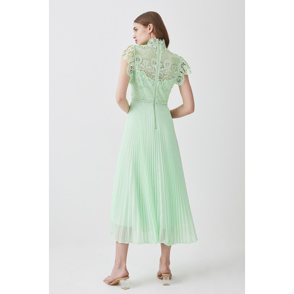 Karen Millen Guipure Lace Pleated Skirt Midi Dress