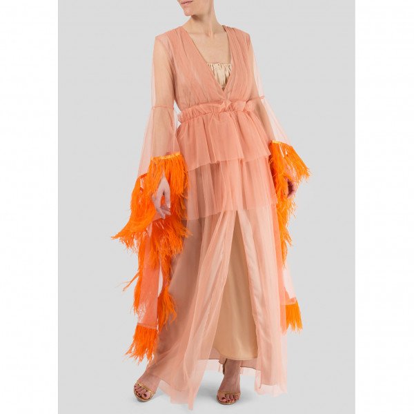 Osman London Evangeline Tulle Feather Boudoir Robe Gown