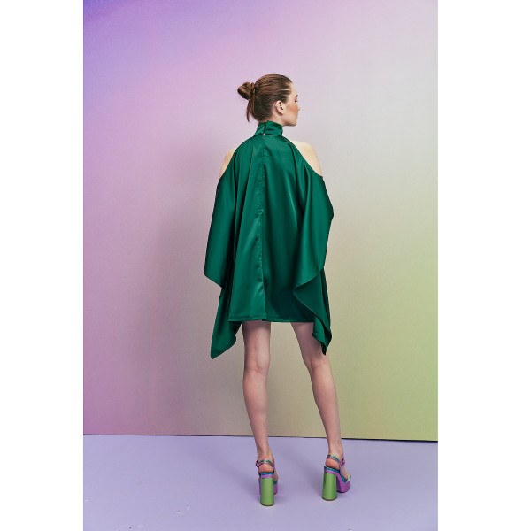 Joanna Andraos Emerald Green Cut Out Shoulder Dress