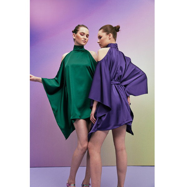 Joanna Andraos Emerald Green Cut Out Shoulder Dress