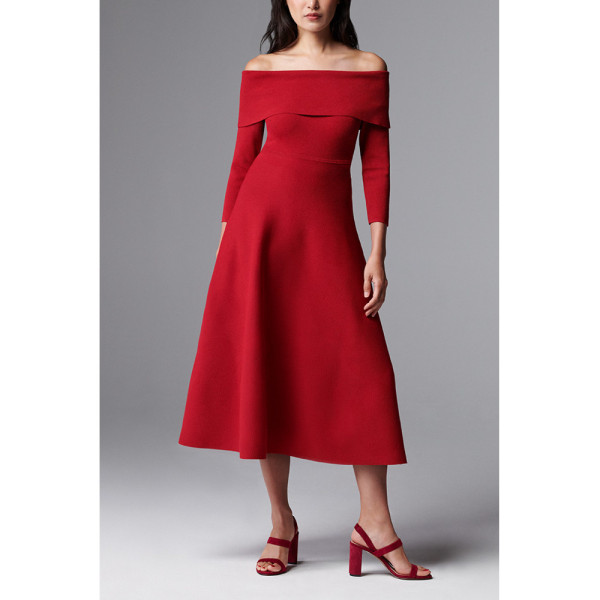 The Fold Orello Midi Dress Garnet Red Sculpt Knit