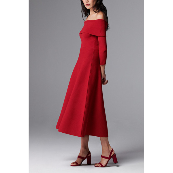 The Fold Orello Midi Dress Garnet Red Sculpt Knit