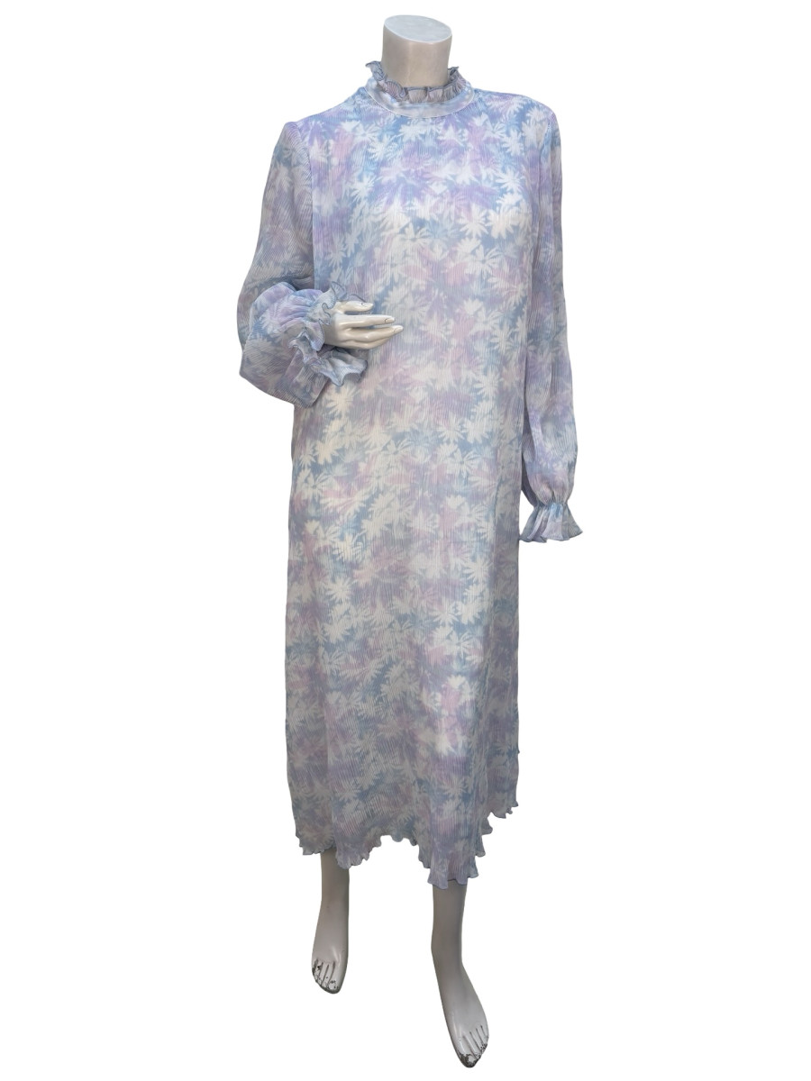 Ganni Sheer Crinkled Pastel Print Dress