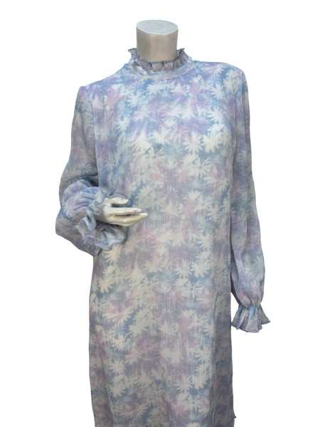 Ganni Sheer Crinkled Pastel Print Dress