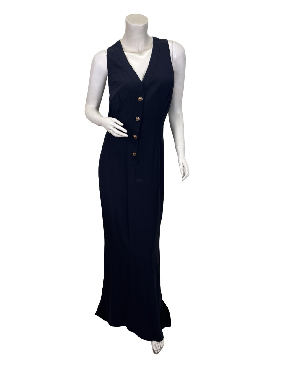 CHANEL Navy Sleeveless Dress – Gold Button Detail