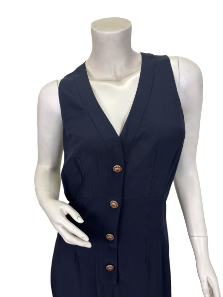 CHANEL Navy Sleeveless Dress – Gold Button Detail