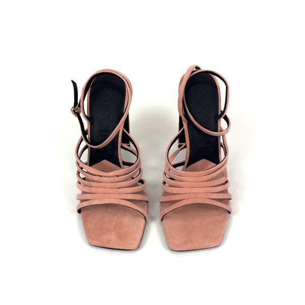 Lanvin Curved Heel Suede Strappy Sandals