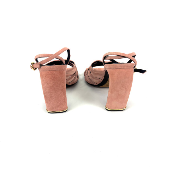 Lanvin Curved Heel Suede Strappy Sandals