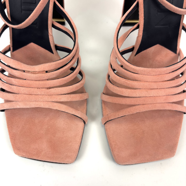 Lanvin Curved Heel Suede Strappy Sandals