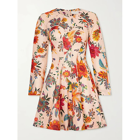 【CARAMEL】GINGER DRESS vintage floral 6y Orange Retro Floral Split Neck Puff Sleeve Mini Dress