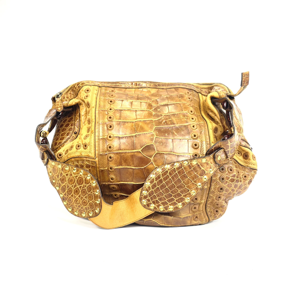 Gucci Alligator Ostrich Pelham Shoulder Bag in Brown