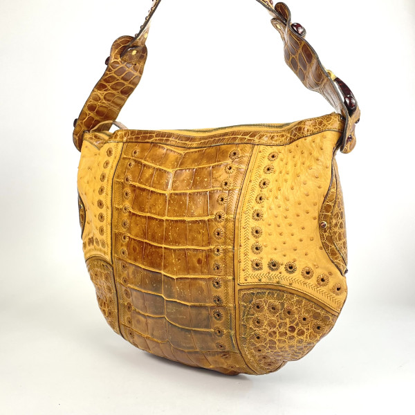 Gucci Alligator Ostrich Pelham Shoulder Bag in Brown