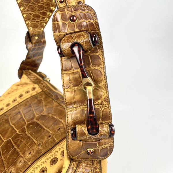 Gucci Alligator Ostrich Pelham Shoulder Bag in Brown