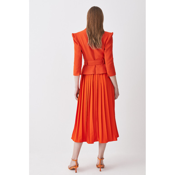 Karen Millen Structured Crepe Forever Soft Pleated Midi Dress