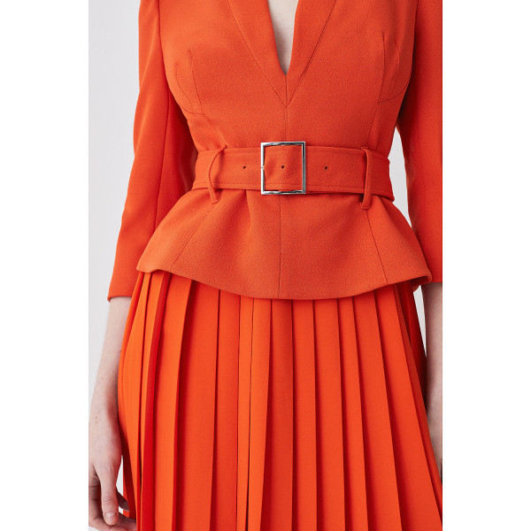 Karen Millen Structured Crepe Forever Soft Pleated Midi Dress