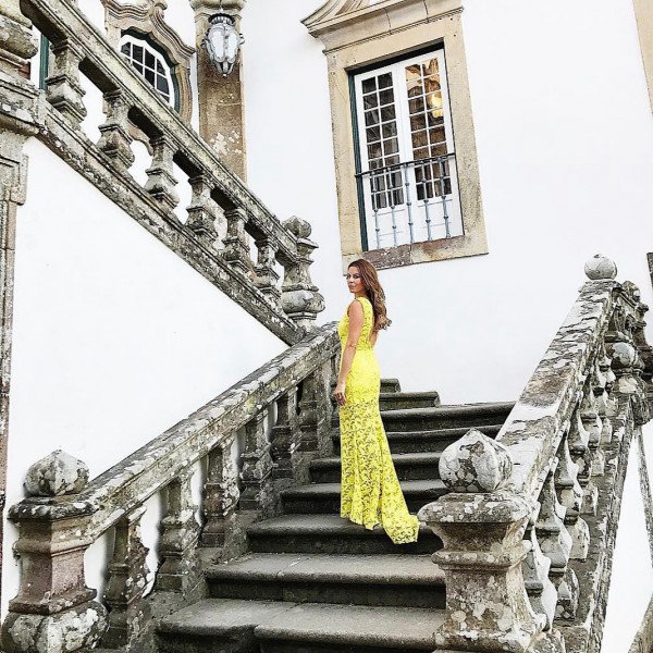 Sophia Kah Sleeveless Lace Maxi Dress