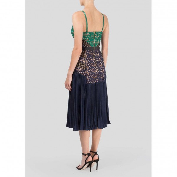 Self-Portrait Panelled Pleated Midi Dress